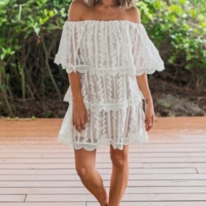 Show Me Your Mumu Lana Off-shoulder Tiered Dress Dainty White Size Small